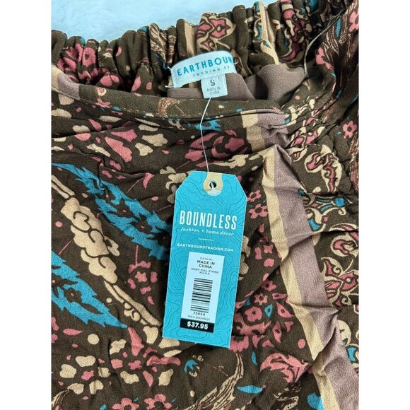 NWT Earthbound Trading Asymmetrical Brown Drawstring Skirt Boho Hippie Small - Picture 2 of 9